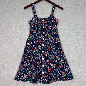 Sezane Navy Floral Button-Front Sundress